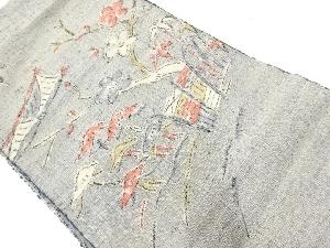 アンティーク　手織り紬松竹梅模様織出し名古屋帯